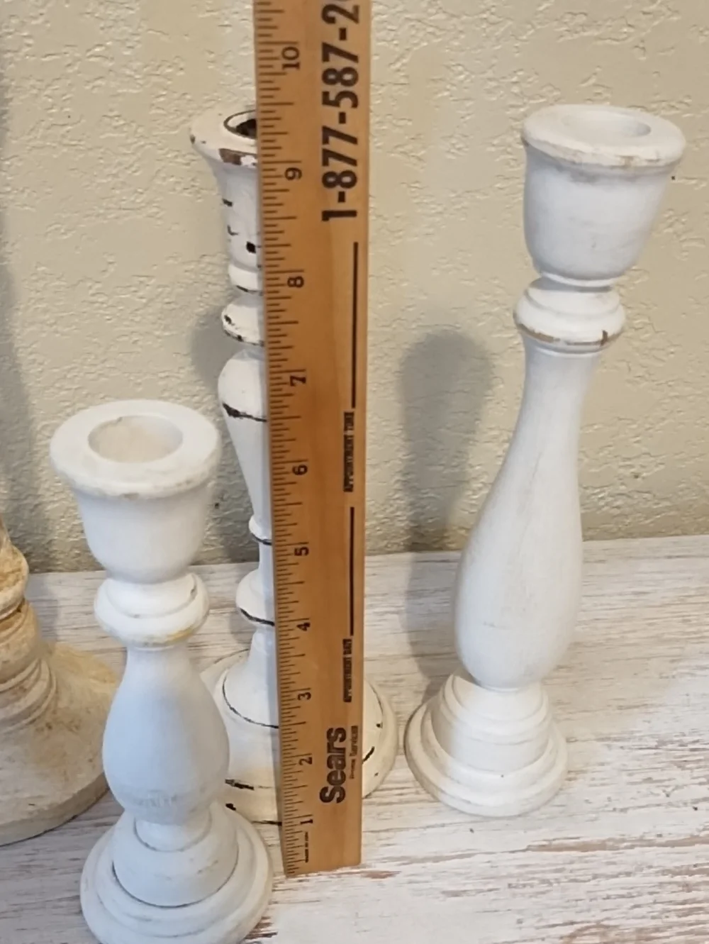 White Distressed Wood Candle Holders Set - Home Accents